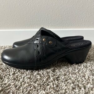Clarks Black Leather Mules